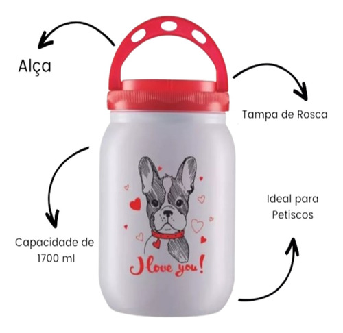 Pote Ração Branco Dog Love 3,6lt Porta Ração Com Alça Tampa