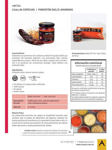 1kg Pimentón Ahumado Dulce Arytza 100% Puro Natural Sin Tacc