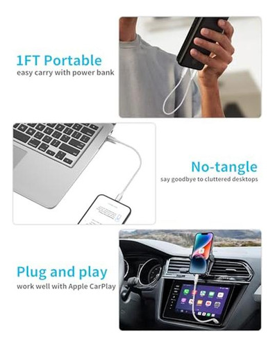 Cable Corto De 1 Pie Usb C A Lightning, [certificado Mfi De