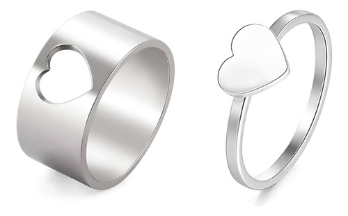 Pack Dos Anillos Para Compartir Ajustables Corazón Pareja