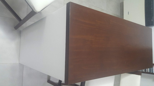 Mesa Barra Desayunador Madera Banquetas Respald Cuero Blanco (Usado)
