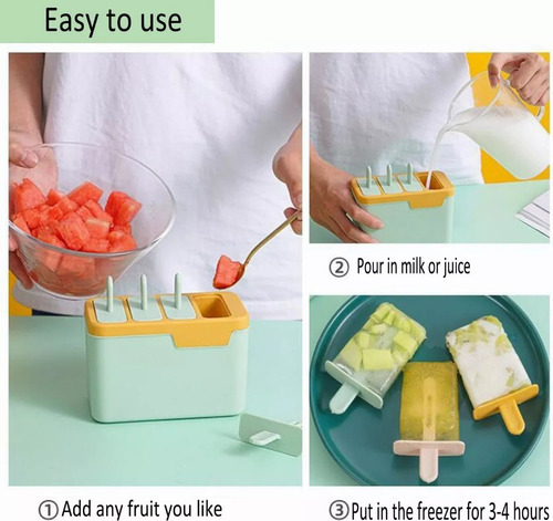 Molde De 4 Piezas Paletas Para Helado, Reutilizables Rosa