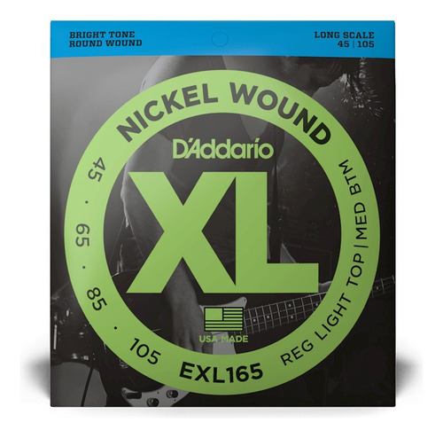 Cuerdas Para Bajo D'addario Nickel Regular Medium 45-105