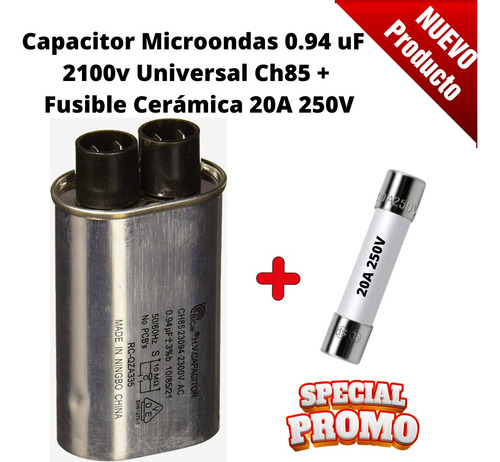 Capacitor Microondas 0.94 Uf 2100v Con Fusible 20a 250v