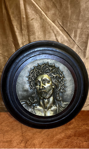  Jesús En Relieve, Bronce Y Madera Cuadro Antiguo Véalo 