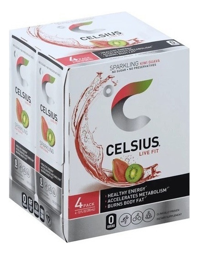 Celsius Live Fit Bebida Energetica 4 Pack Sabor Kiwi/guayava