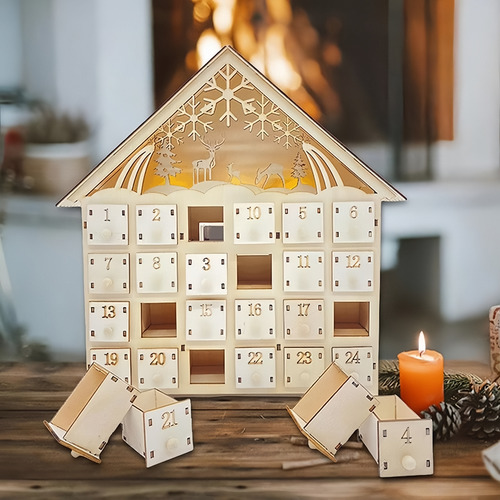 Decoraciones Navideñas Led De Madera Con 24 Cajones