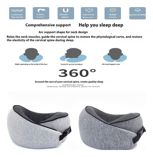 F Encosto De Cabeça De Viagem Com Velcro Em Forma De U Cinza