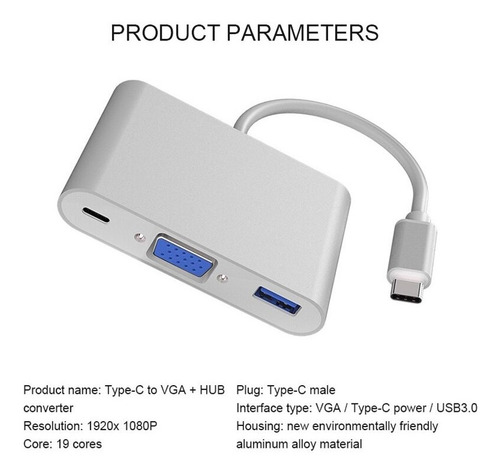 Cabo Adaptador Vga Type-c Usbc 3.1 Para New Macbook Air Pro