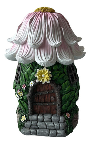 Fairy House Statue Oro Del Césped Con Luz Solar De Luz