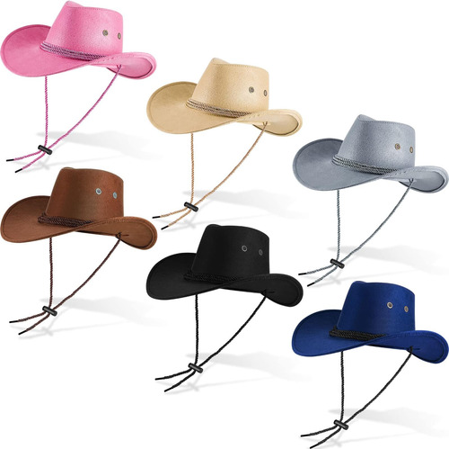 6 Uds. Sombreros De Vaquero Para Hombre Faux Fieltro A Grane