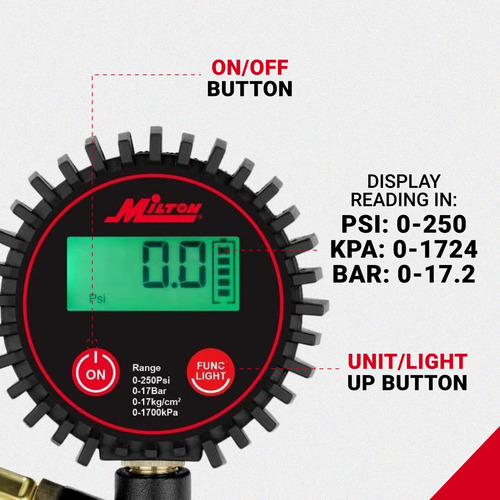 Inflador De Pneus Digital Milton 507kit Com Medidor Preciso