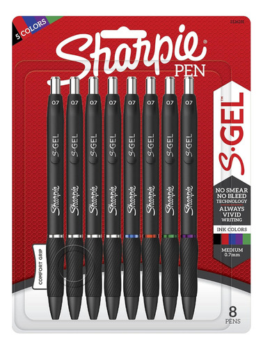 Boligrafo Sharpie Retráctil Tinta Gel 0,7 Mm Set 8 Lápices Negro, Rojo, Azul, Morado, Verde