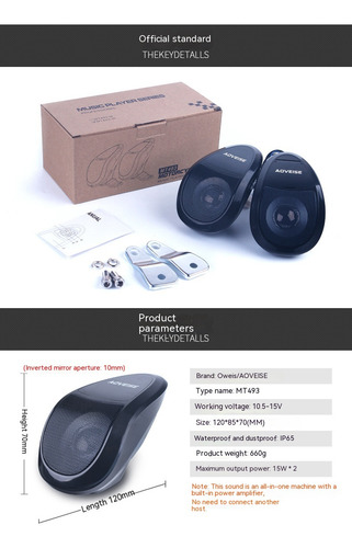 Altavoz De Motocicleta Bluetooth Mp3 Fm Tf Impermeable