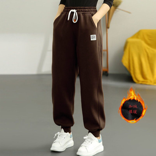 Pantalones Casuales De Forro Polar Grueso Para Mujer Con Cor