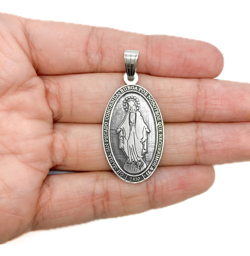 Dije Virgen De La Medalla Milagrosa Grande Plata 925