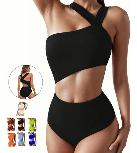 Traje De Baño De Un Solo Hombro Cuello Halter Monokini Mujer