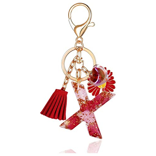 Carta De Flores Rojas X Keychain For Women Purse Bolsos