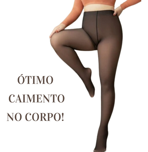 Meia Calça Térmica Translúcida Forrada Com Pelúcia Inverno Branco Un
