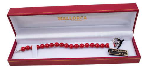 Pulsera De Perla De Mallorca De 19 Cm/8 Mm D7 - Rojo