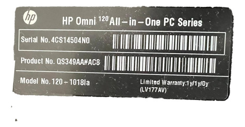 Hp Omni 120 All In One 20 Pulg Usada Ram 6g Hdd 950g Negro (Usado)