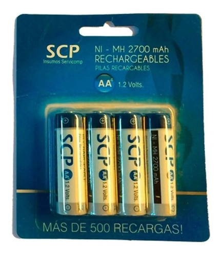 Pila AA SCP Recargables NI-MH-2700 Cilíndrica - pack de 4 unidades
