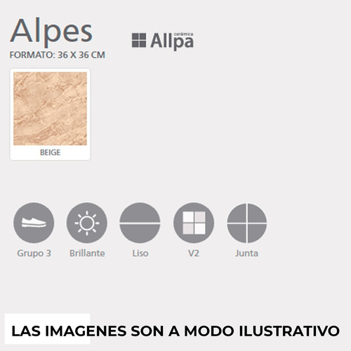 Imagen 3 de 8 de Ceramica Alberdi Alpes Beige 36x36 Alberdi Brillante 1ra