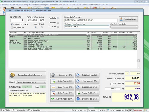 Software Para Gerenciar Pedido De Vendas V1.0 - Fpqsystem