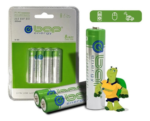 Imagem 2 de 4 de Pilha Aaa Recarregável Palito 1000mah Bap Energy 4 Unidades