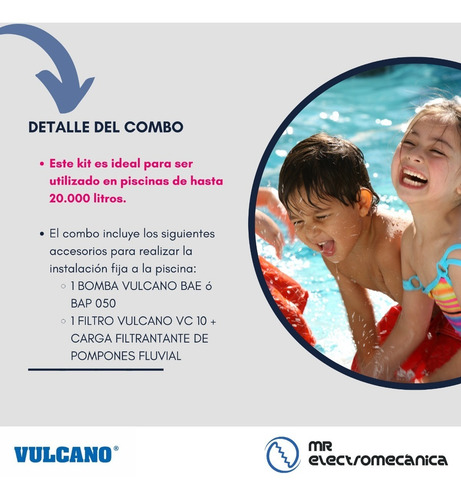 Imagen 2 de 10 de Kit Vulcano Pileta 20000: Filtro Vc10 + Bomba 1/2hp + Carga