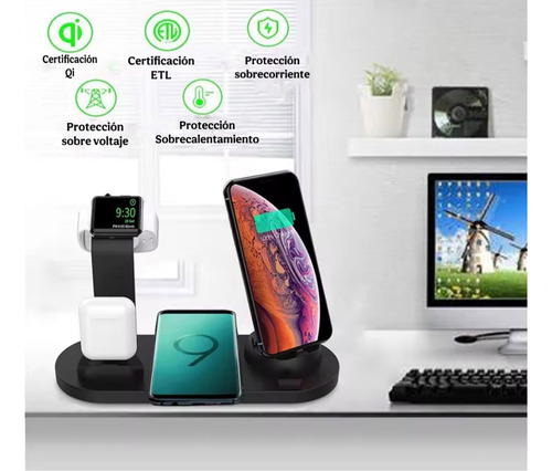 Cargador 7 En 1 Wireless Para Iphone Android Apple Watch Negro