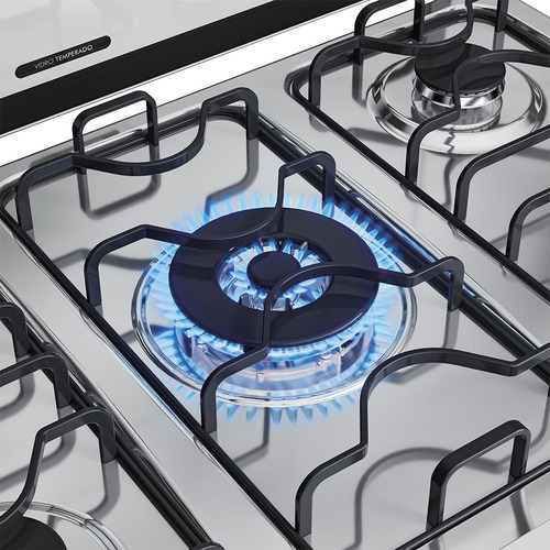 Fogão 5 Bocas Preto Com Mesa De Inox Dako Magister