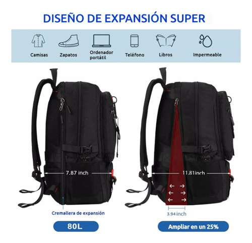 JUTANG Mochila de Senderismo, Mochila Táctica Militar de Camping de 80 L con puerto de carga USB, Mochila de Viaje Grande Impermeable Mochila Molle al aire Libre para Hombres y Mujeres (Negro)