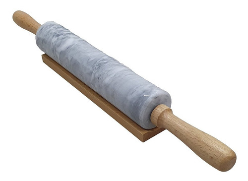 Imagem 5 de 7 de Rolo Massas Em Mármore Branco Base Bambu 25 Cm/45 Cm -1,49kg