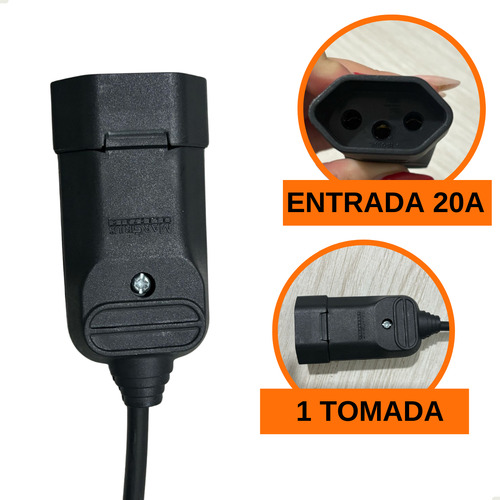 Extensão Tomada Pequena 1,5 Metros 10/20a Cor Preto