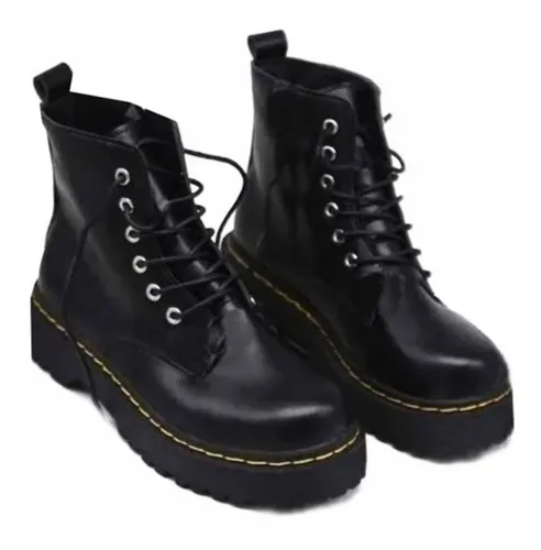 Bota Rocker Negro Combat Mujer Plataforma Militar Oferta Va