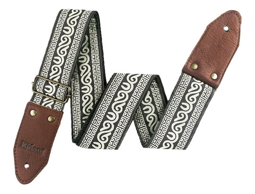 Cinta Bordada Laberinto Charro - Strap Para Guitarra O Bajo Color Beige