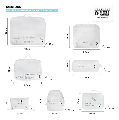 Organizadores De Viaje Para Maletas Ag Box -set De 7 Piezas