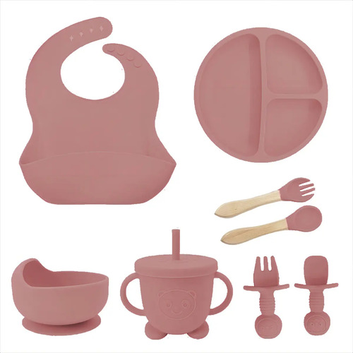 Kit Alimentação Bebê Silicone para Introdução Alimentar (8 Peças) – Bordô