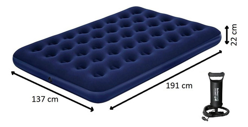 Colchon Inflable Matrimonial Con Bomba De Aire Manual Azul