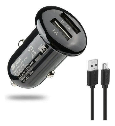 Cargador Con Cable Para Auto Micro Usb 2.1a (gar111) 1hora