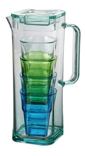 Set Plastico Reforzado Jarra 1,6 Litros + 4 Vasos Calidad