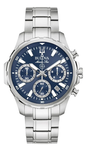 Reloj Bulova Marine Star 96b466 Caballero Correa Plateado Bisel Plateado Fondo Azul