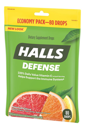Halls Defense Citrus Vitamina C Gotas - Bolsa De 80 Gotas