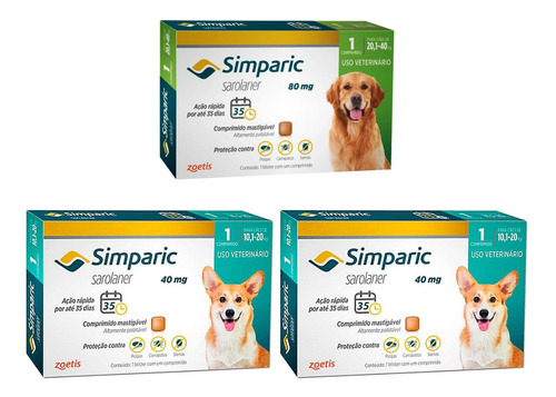 1 Simparic 80mg 20,1-40kg 1comp + 2 Simparic 10,1-20kg 1comp