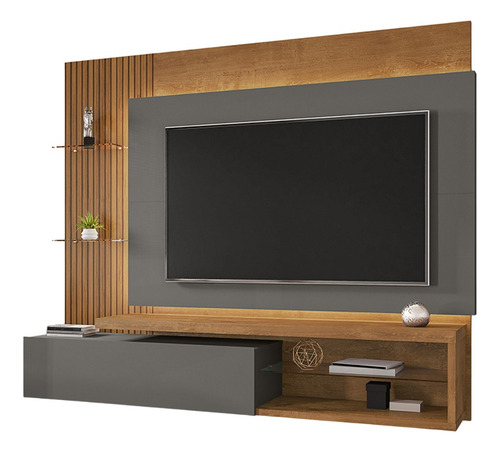 Panel Rack Tv 65 Copacabana Natural Titanium Ripado