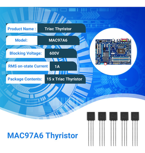 Tiristor Triac Bidireccional Mac97a6, 15 Unidades, 600 V, 1a