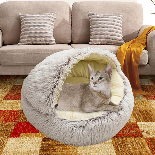 Z Cama Para Mascotas, Redonda, Suave, De Felpa, Nido, Cueva,