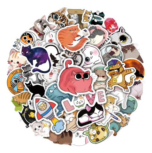 Set De 50 Stickers Gatitos Divertidos Regalo Cat Lover 