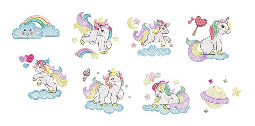 Matrices D Bordar Maquina Bordadora Unicornios Pony Nubes 